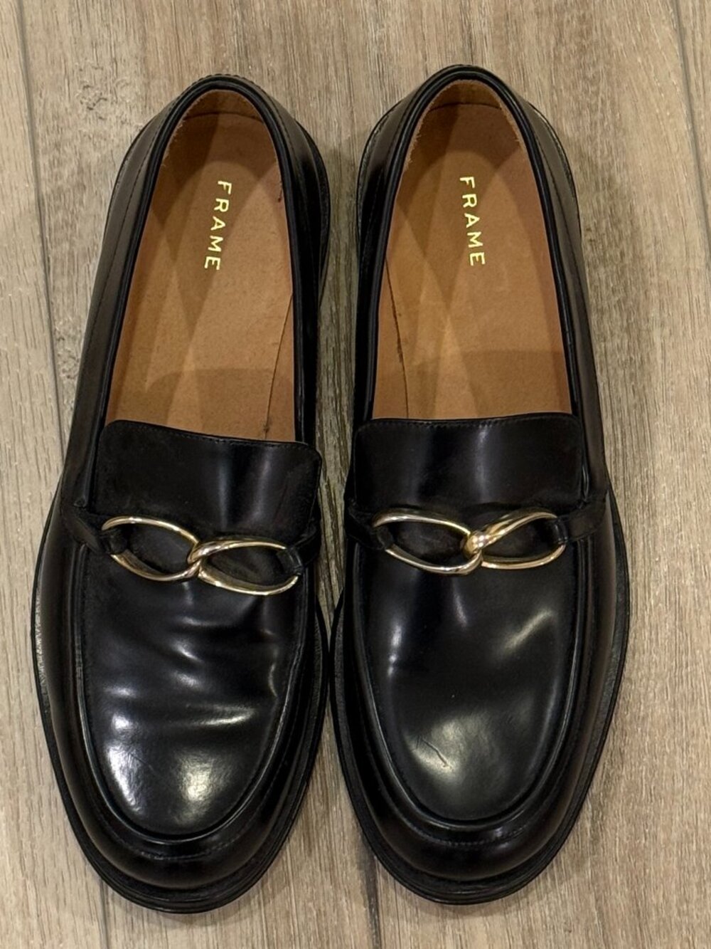 FRAME Black Leather Gold Hardware Loafers Size 39.5 / US 8.5-9